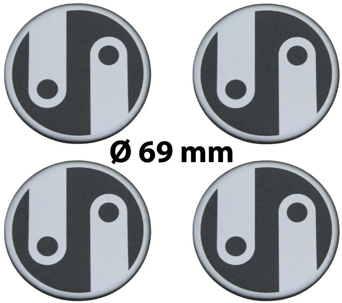 4 x Ø 69 mm Polymere Aufkleber / Ornament / Nabenkappen, Felgendeckel