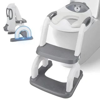 Toilettensitz Kinder mit Treppe, Höhenverstellbarer Kindertoilettensitz, Faltbarer WC Sitz Kinder, Rutschfestes Töpfchen mit Stufen, Bequemer Toilettentrainer ab 2 Jahre