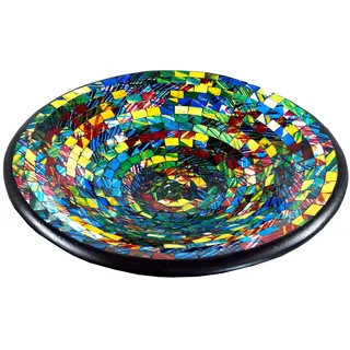 GURU SHOP Runde Mosaikschale, Untersetzer, Dekoschale, Handgearbeitete Keramik & Glas Obst Schale - Design 22, Mehrfarbig, Größe: Mittel (Ø 28 Cm), Schalen