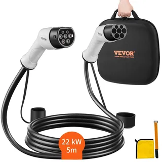 Vevor Typ2 Ladekabel für Elektroauto/Hybrid EV Ladekabel E-Autoladekabel Wallbox 22kw TPU-Ladekabel 5m Kabellänge 3-Phase AC 380V Typ2 auf Typ2 Wasser-/Staubdicht Mit allen Typ-2-Modellen Kompatibel