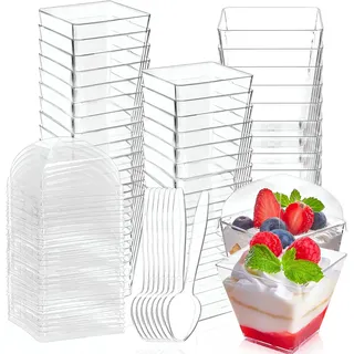 LWAIX Dessertbecher mit Deckel 50Stk Dessertgläser Plastik Dessertschalen Desserttassen Desserttasse Wiederverwendbar(4OZ/110-120ml)
