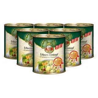 Buss Omi’s klassischer Erbseneintopf - Traditionelle Erbsensuppe mit Kartoffeln, Karotten und geräuchertem Schweinebauch - Schnelle Fertiggerichte zum Aufwärmen in Mikrowelle & Topf - 6 x 800g