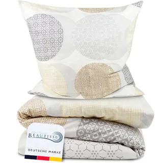 Beautissu Biber Bettwäsche 155x220 cm 2teilig Josi – 100% Baumwolle Warme Flanell Winterbettwäsche – Biberbettwäsche 1X Bettbezug & 1X Kissenbezug 80x80 cm Feinbiber Bettwäsche-Sets Biber Beige