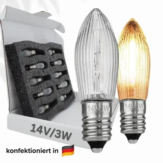 berglämpl 10x Stück E10 14V/3W Ersatzlampe für Schwibbogen, Lichterketten u.ä., 2000 K warmleuchtend, dimmbar