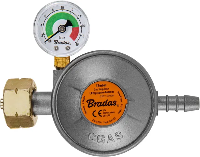 Gasdruckminderer 37 mbar mit Manometer & EFV-Ventil