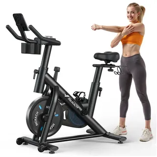 Merach Heimtrainer Fahrrad mit Magnetischem Widerstand, Leises Bremsbelag/Hometrainer Fahrrad mit Verbessertem bequemem Sitzkissen, Indoor Cycling Bike mit Tablet-Halter, Eigener App, Bis 136KG