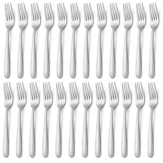 BEWOS Edelstahl Gabel Set 24 Stück, 8,1"(20,7cm) Tafelgabeln, Spiegelpoliert, Spülmaschinenfest, Geeignet für Haushalte, Restaurants, Kantinen