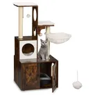 Relaxdays Kratzbaum mit Katzenklo-Schrank 128 cm Weiß,Dunkelbraun