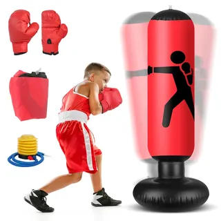 Mineup Boxsack Kinder, 160 cm Aufblasbarer Boxsack mit Boxhandschuhen, Standboxsäcke Aufblasbare, Sportspielzeug Tumbler Sandsack, Boxsack Stehend Kinder ab 16 Jahren für Training Karate Taekwondo