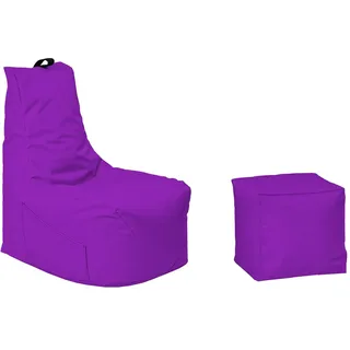 Momiralland Komfort Sitzsack XL - XXL mit Hocker Sitzkissen BodenKissen Sessel In- & Outdoor geeignet Gaming Sitzsack für Erwachsene und Kinder (Lila, XXL - Durchmesser 80 cm)