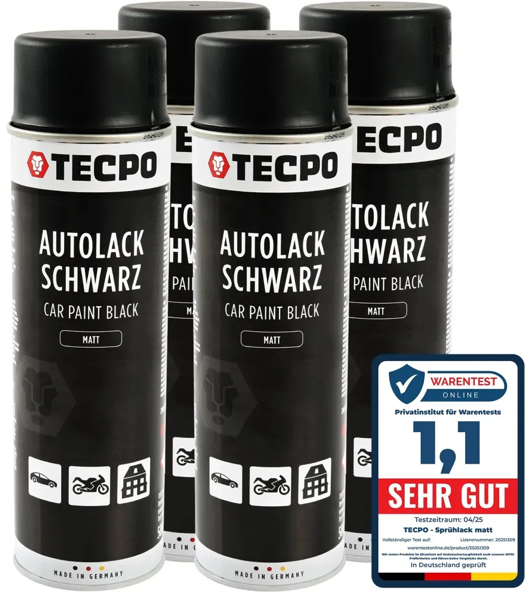4x 500 ml TECPO Autolack schwarz matt