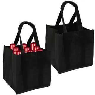 Hopton 2 Stück Flaschentasche 9 Flaschen, Wiederverwendbar Flaschenträger, Schwarz Getränketasche für Bierflaschen Weinflasche Wasserflaschen (9 Fächer) - 9 Fächer