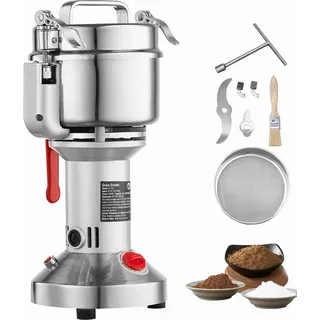 Vevor elektrische Getreidemühle, Hochgeschwindigkeits-Gewürzmühle 550 g 2000 W, Pulverisierer aus Edelstahl, für trockene Körner Gewürze Getreide Kaffee Mais Pfeffer, Silber 195 x 160 x 365 mm