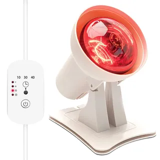 Rouzin Rotlichtlampe 150Watt, mit Timer, Infrarotlampe Rotlichtlampe Gesicht Einstellbare Zeit und Temperatur (Weiß), mehrstufiger Winkelverstellung