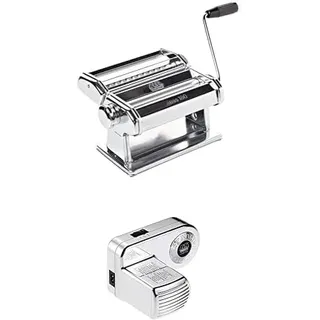 MARCATO Nudelvorbereitungsset, Atlas 180 Nudelmaschine + Motor + Nudeltrockner + Zubehör für Fettuccine und Tagliolini, Edelstahl, Silber, Automatisch, Made in Italy