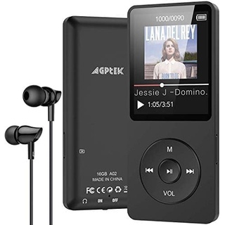 AGPTEK MP3 Player, 16GB verlustfrei MP3 mit 1,8 Zoll Bildschirm, 70 Stunden tragbare Musik Player mit Kopfhörer, FM Radio, Bilder, Aufnahmen, E-Buch, Schwarz