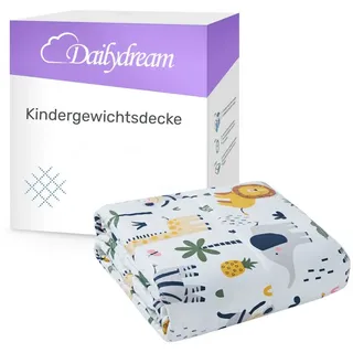 DAILYDREAM Kinder Gewichtsdecke | 104x150 | 3,2 kg | Motiv Safari | aus 100% Baumwolle | mit Glasperlenfüllung | schwere Decke zum Schlafen | Weighted Blanket | Therapiedecke | Körpergewicht 35-55 kg