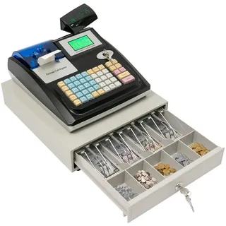 Elektronische Registrierkasse, 36 Warengruppen Kasse 48 Tasten Registrierkasse mit Bon Drucker Anschluss, USB & RS232, 4 Scheinfächer & 5 Münzfächer, Bankschublade für Einzelhandel & Gastronomie