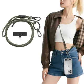 MAGEASY Universal Handyband - Anti-Diebstahl Seil Kreuzbody Handy-Gurt für iPhone 16 Pro Max & die meisten Smartphones, für Männer & Frauen | 6mm (Armeegrün) - 84-150 cm
