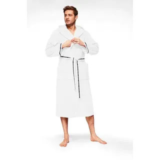 bruno banani Herrenbademantel Danny, Normallänge & Überlänge, auch in extra lang, Hotelbademantel, Langform, Walkfrottee, Kapuze, Gürtel, mit Logostreifen, Herren Bademantel aus 100% Baumwolle, S-4XL weiß XL | 125 cm