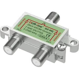 DUR-line SAT & BK-Verteiler HQ - 2-Fach Splitter - voll geschirmt - Unicable & HD tauglich D3-HQ - für Satelliten-Anlagen(DVB-S2) - BK - UKW Radio - DC-Durchlass - TV Antennen Fernseh Verteiler