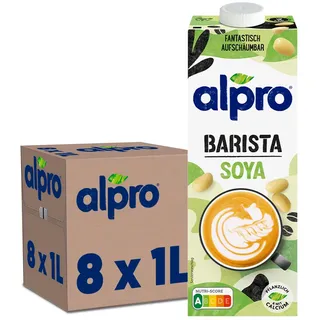 Alpro Barista Sojadrink – Zum Aufschäumen – Vegan und milchfrei – Von Natur aus laktosefrei – Reich an Proteinen – Enthält Calcium und Vitamine – 8 x 1 L – Haltbar