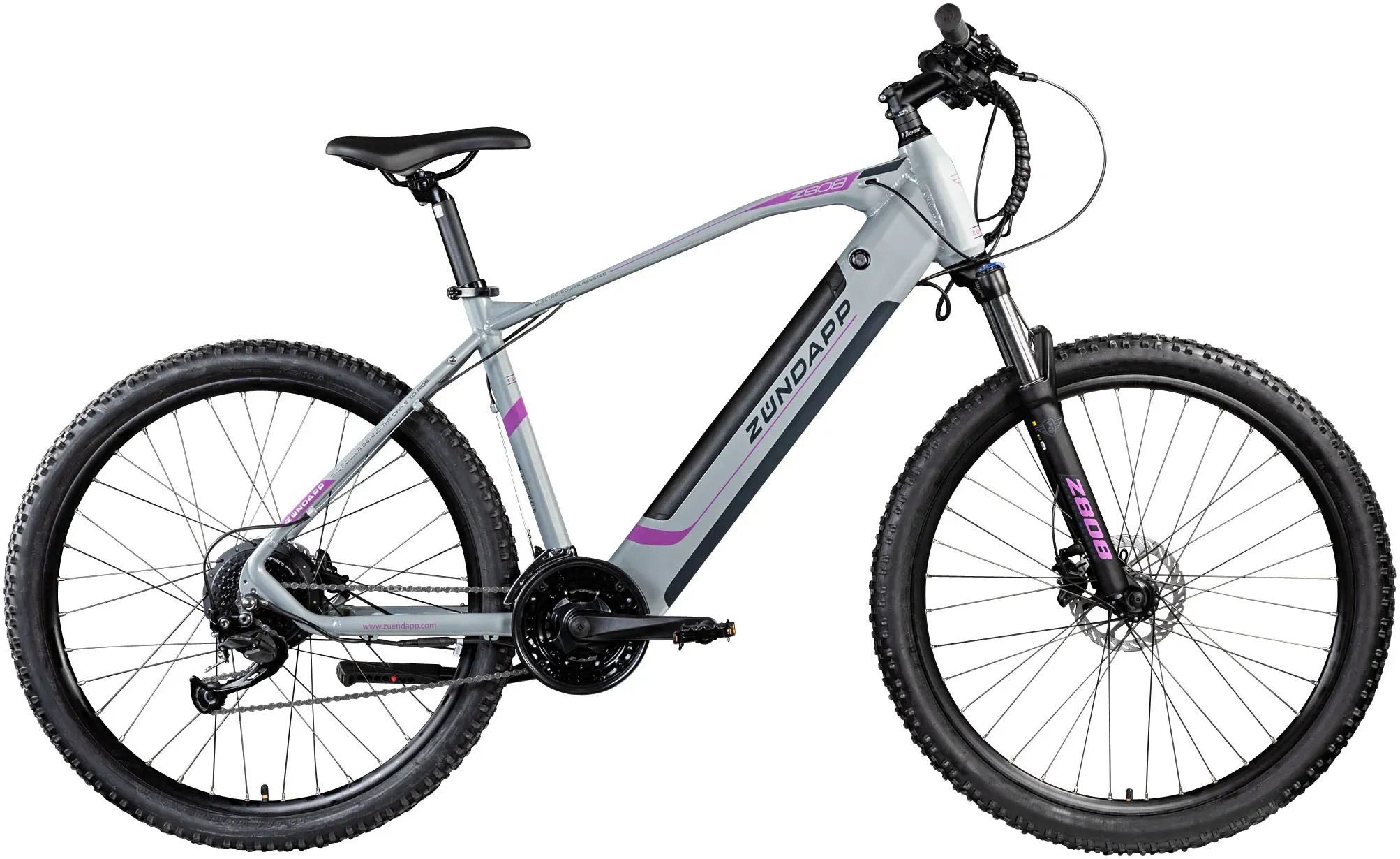 E-Bike ZÜNDAPP "Z808" Gr. 48, schwarz (silber, lila), E-Bikes, 48cm, 27,5 Zoll (69,85cm), Pedelec, Elektrofahrrad für Damen u. Herren, MTB, Topseller