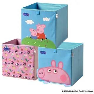 Fackelmann GmbH + Co. KG LIFENEY Aufbewahrungsbox Peppa Pig 33x33x33cm 3er Set – grün|rosa|blau