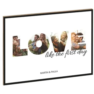 GRAVURZEILE Holzschild mit Foto - Love - Personalisiert mit Namen und eigenen Fotos - Personalisiertes Foto Geschenk zum selbst gestalten für Sie & Ihn - DIN A4 Format