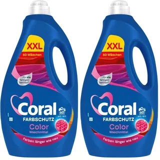Coral Colorwaschmittel Optimal Color XXL Flüssigwaschmittel für länger strahlende Farben mit Farbpflege-Kraft natürlicher Herkunft 60 WL (Packung mit 2)