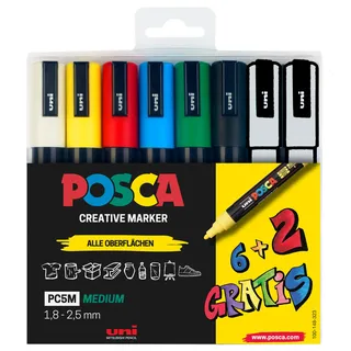 Uni-Ball POSCA PC-5M Acrylstift farbsortiert 1,8 - 2,5 mm, 8 St.