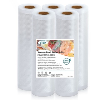 YISH Vakuumierbeutel Vakuumbeutel-Lebensmittel Vakumierfolienrollen Vakuumierfolie Vakumierbeutel:Vakuumrollen Folienrollen für Vakuumierer Sous Vide Beutel BPA Frei Vakuumrollen 5 Rolls 28x300cm