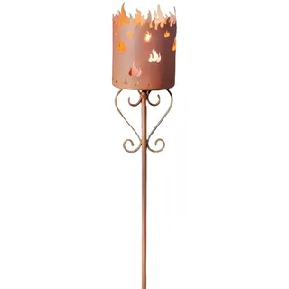 Dekoleidenschaft Gartenfackel "Flammenkelch" aus Metall in Rost Optik, Gartenstecker, Kerzenhalter, Gartendeko für Draußen