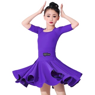 OTMYIGO Mädchen Nylon Latein Tanzkleid für Mädchen Kind Wettbewerb Ballsaal Tango Salsa Tanzkleidung Übungstanzkleidung,Lila,160