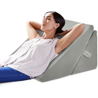 Goplus Keilkissen Bett Lesekissen zum Relaxen, Memory Foam, Bezug Waschbar, Beinkissen Rückenkissen mit Griff Venenkissen Relaxkissen für Couch Sofa, 58x36x51cm (weiß)