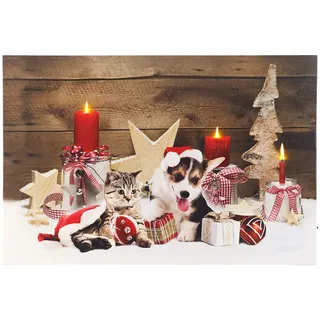 infactory LED Bilder: LED-Wandbild, Weihnachts-Tierbabys-Motiv, 3 Flacker-LEDs, 60 x 40 cm (Leinwandbilder, Weihnachtsbild LED, Weihnachtsbeleuchtung)