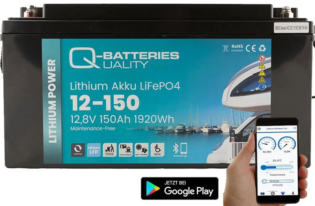 Q-Batteries Lithium Akku 12-150 12,8V 150Ah 1920Wh LiFePO4 Batterie mit Bluetoot...