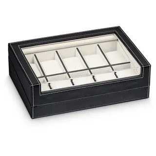 Hermann Jäckle Uhrenbox Brackenheim für 10 Uhren Lederimitat Uhrenkasten schwarz mit Klappdeckel