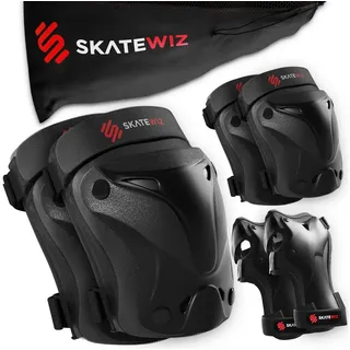 SKATEWIZ Inliner Schoner Erwachsene - Schoner Inliner - Knieschoner Skate Schutzausrüstung - Schützer Skate Protektoren Damen Herren Knie und Ellenbogenschützer - PROTECT-1 Schwarz L