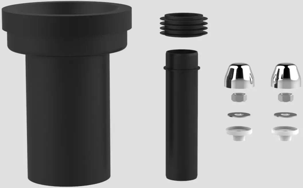 VIGOUR Wand-WC-Anschlussgarnitur PE DN 90 mm Länge 180 mm mit Chrom-Abdeckung DIN 1389