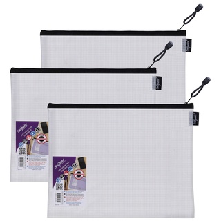 Snopake 15839 Zippa-Tasche für Foolscap-Format, hohe Kapazität, EVA-Netz, 360 x 275 mm, transparent/schwarz, 3 Stück