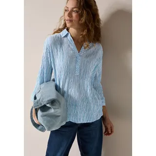 Cecil Klassische Bluse, mit Streifen Seersucker Muster, blau