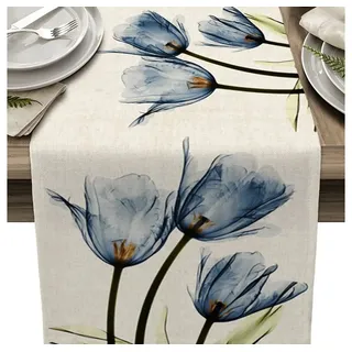 FELIXLEO Tischläufer Tischläufer Blaue Blume 33x180cm Waschbare Leinen Tischdecke Floral (1-tlg) blau
