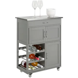 SoBuy Servierwagen mit Flaschenablagen Küchenwagen Hellgrau FKW45-HG