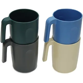 Belle Vous 4 tlgs Becher Plastik Set - 400 ml Unzerbrechliche Wiederverwendbare Plastikbecher mit Henkel - BPA-Freie Becher für Heißgetränke & Kaltgetränke - Mikrowellen- & Spülmaschinenfest - Camping
