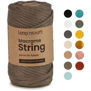 Makramee Garn Dunkel Beige, Loopncraft, 5mm - 60m, Einstrangig Natur Baumwollkordel, Recycling Garn
