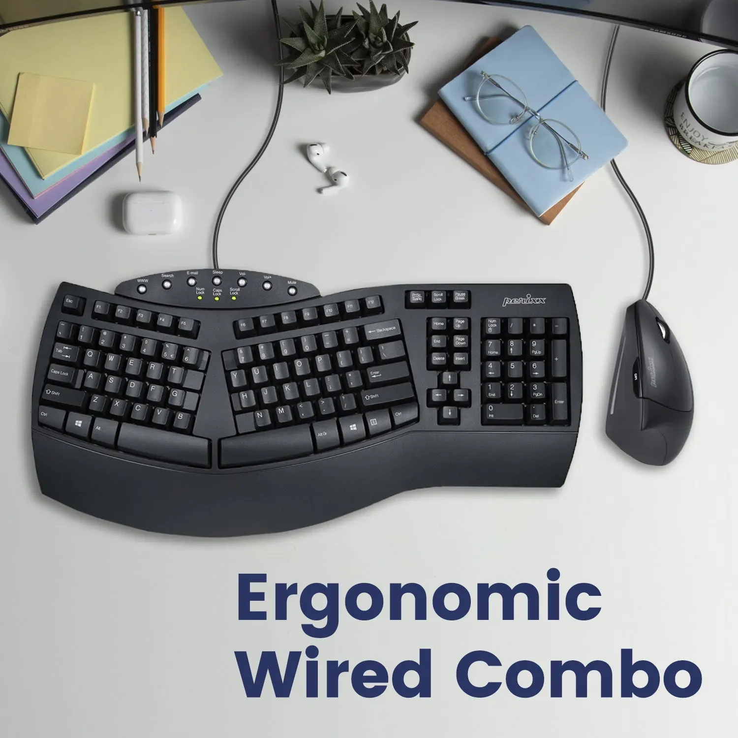 PERIDUO-512 Wired Ergonomic Keyboard and Vertical Mouse Set
