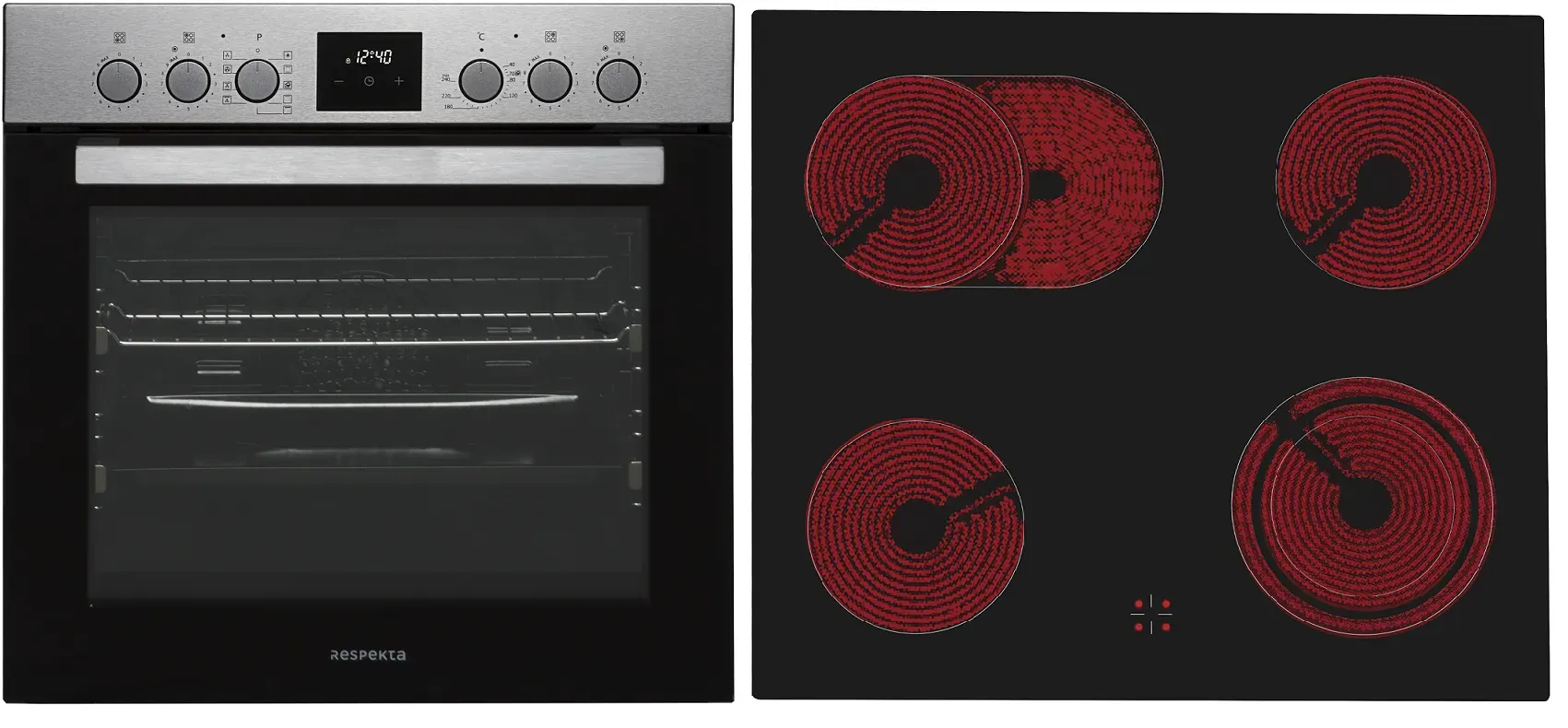 Backofen Herdset Einbau Kochfeld Glaskeramik rahmenlos Respekta HS3000-33