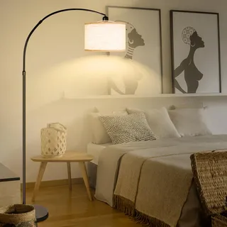 CCLIFE Stehlampe Dimmbar Wohnzimmer Bogenlampe LED E27 Leselampe 60W 2700-6000K Fußschalter 360° Drehbarer Lampenkopf, Beige Höhenverstellbar 165cm-175cm CushHom