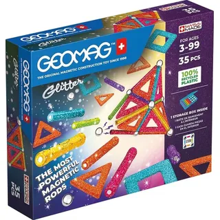 GEOMAG Glitter Panels Recycled 35 pcs, Magnetischer Baukasten, Magnetspielzeuge